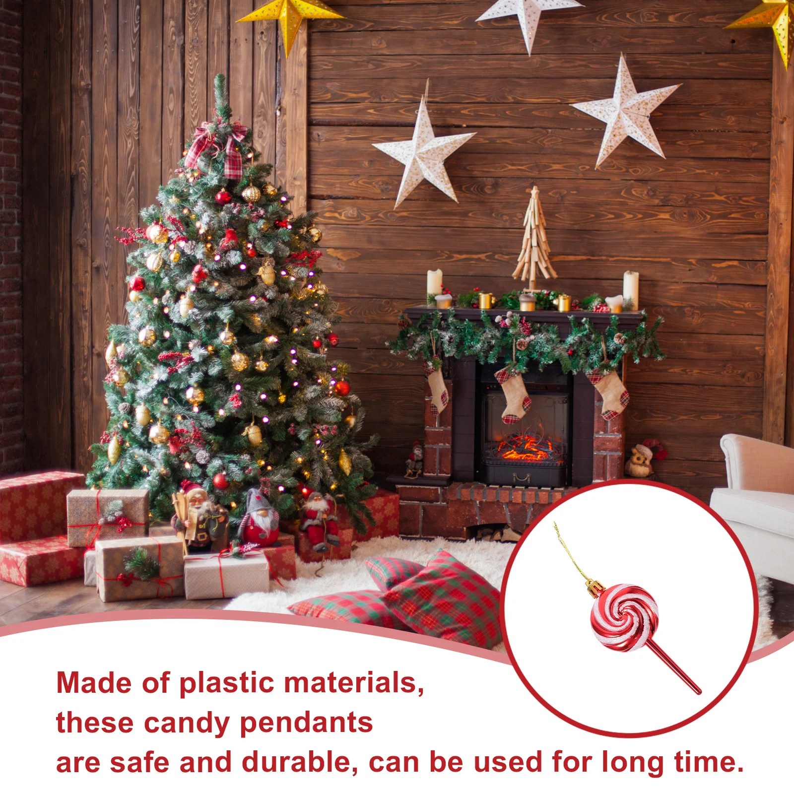 

4Pcs Xmas Lollipop Ornaments Plastic Candy Pendants Christmas Tree Hanging Decoration Party Favor Christmas Lollipop Ornament