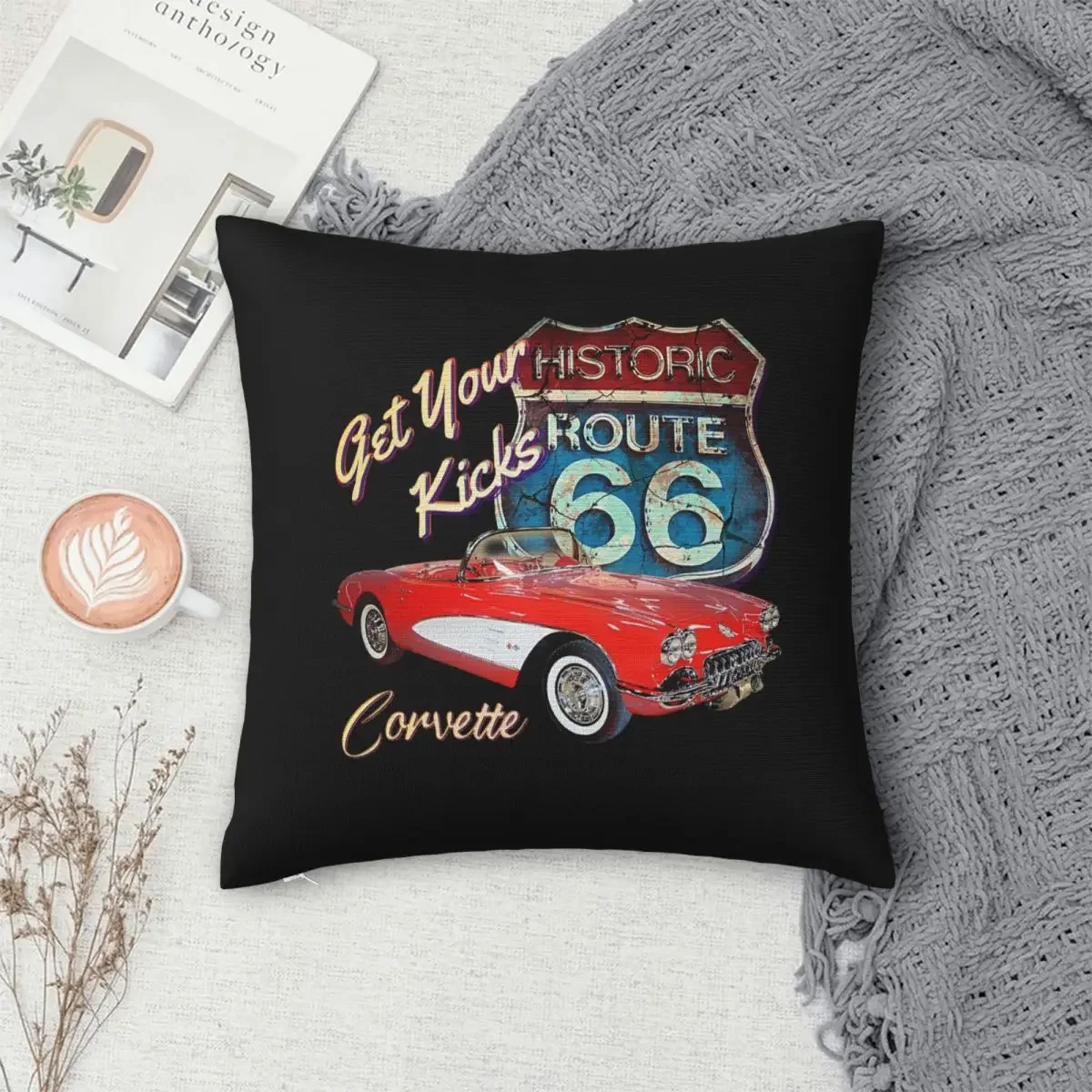 1956 Chevy-Bel Air Car Street Hot Rod Antique - Route 66 Pillowcase Pillows Cover Cushion Comfort Throw Pillow Sofa Cushions