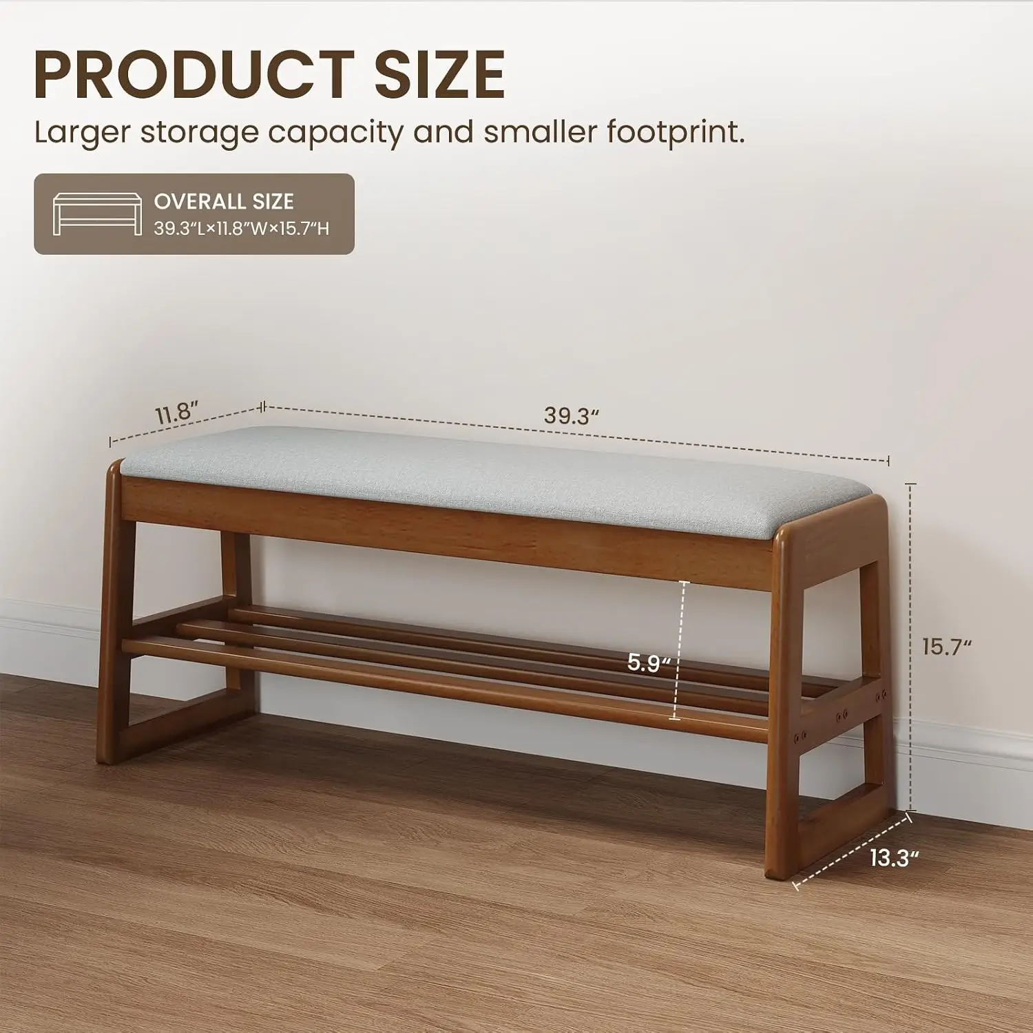 Flip Top Walnut Solid Wood Shoe Storage Bench