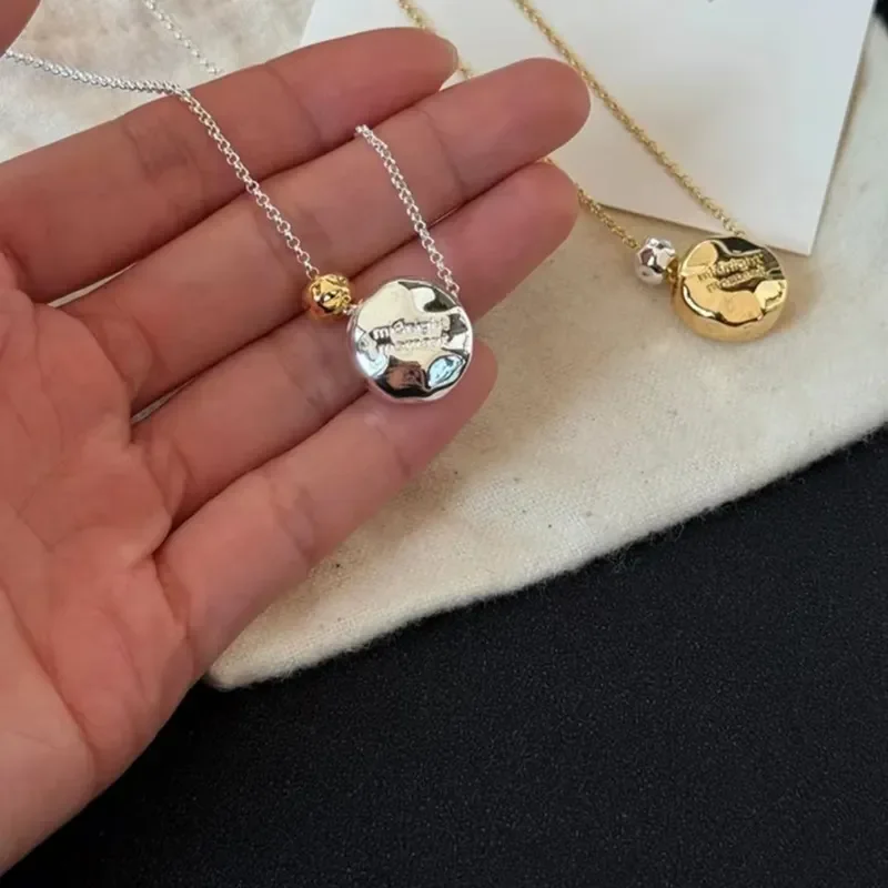 ins niche design gold and silver contrasting color small beads necklace women's copper plated 18k gold cold wind simple