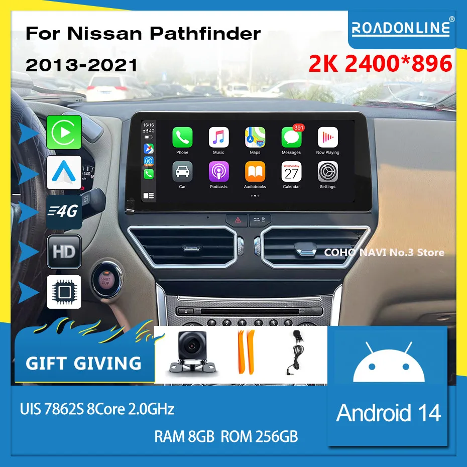 

COHO For Nissan Pathfinder 2013-2021 2400*896 Resolution UIS 7862S Octa-core 8+256gb Car Navigation CarPlay Car Radio Multimedia
