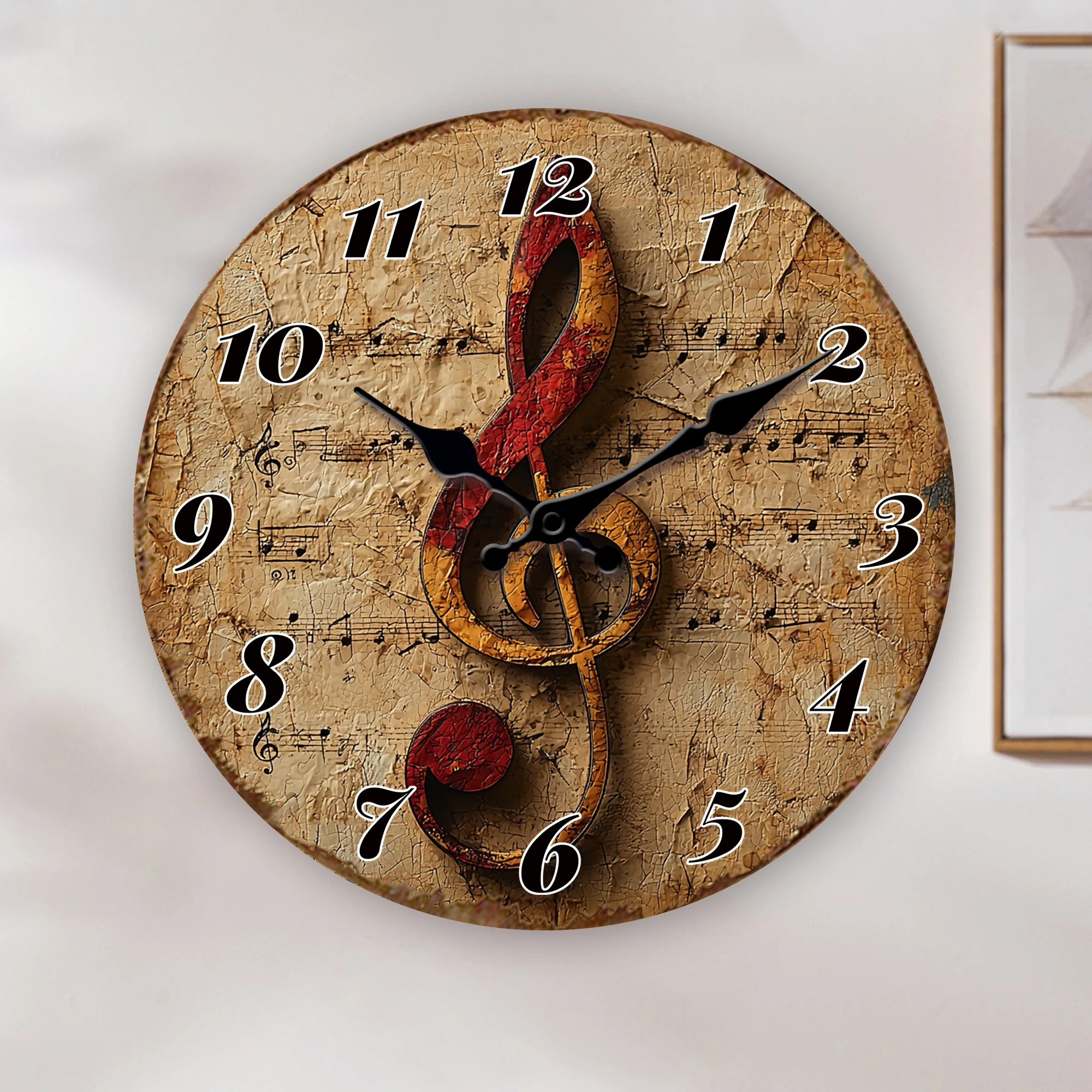 Vintage Music Notes Wall Clock, Treble Clef Themed Silent Quartz Movement Clock for Music Lover Studio Classroom Decor Gift