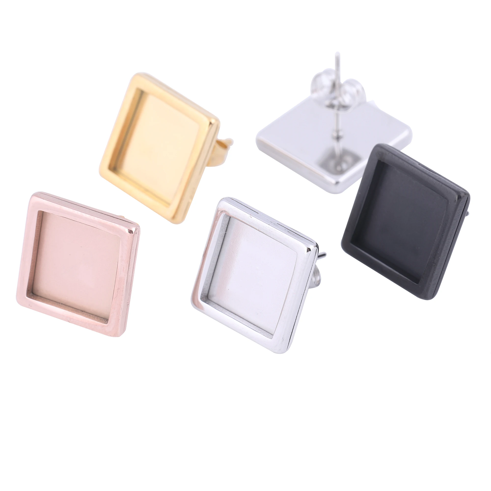 20 sztuk ze stali nierdzewnej różowe złoto Stud kolczyk Bezel ustawienie Blanks Fit 10mm plac Cabochon baza tace Diy ocena biżuteria