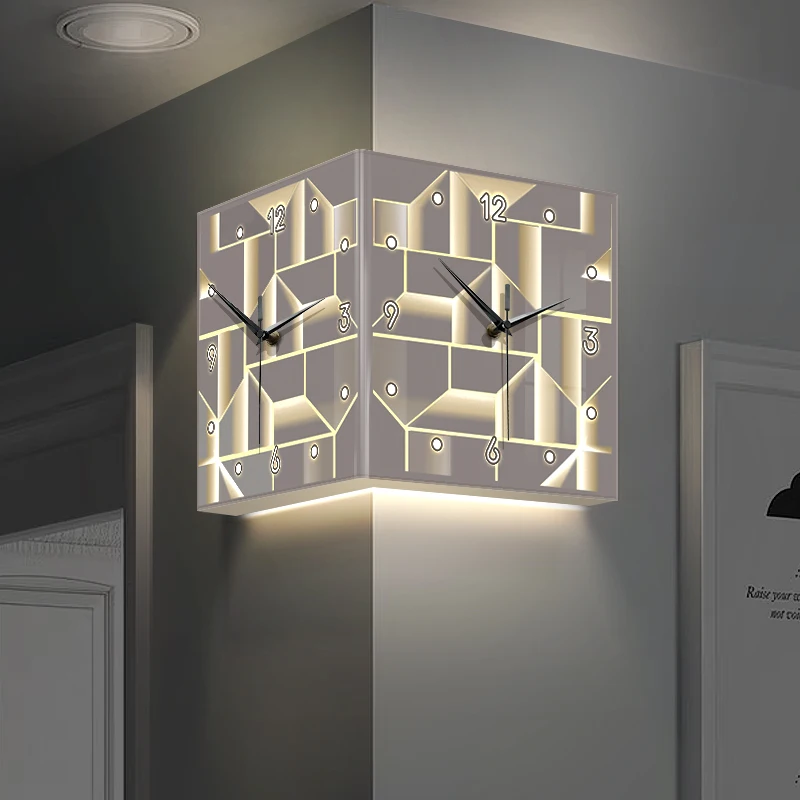 No punching corner double-sided wall clock creative living room corner light advanced sense corner cl