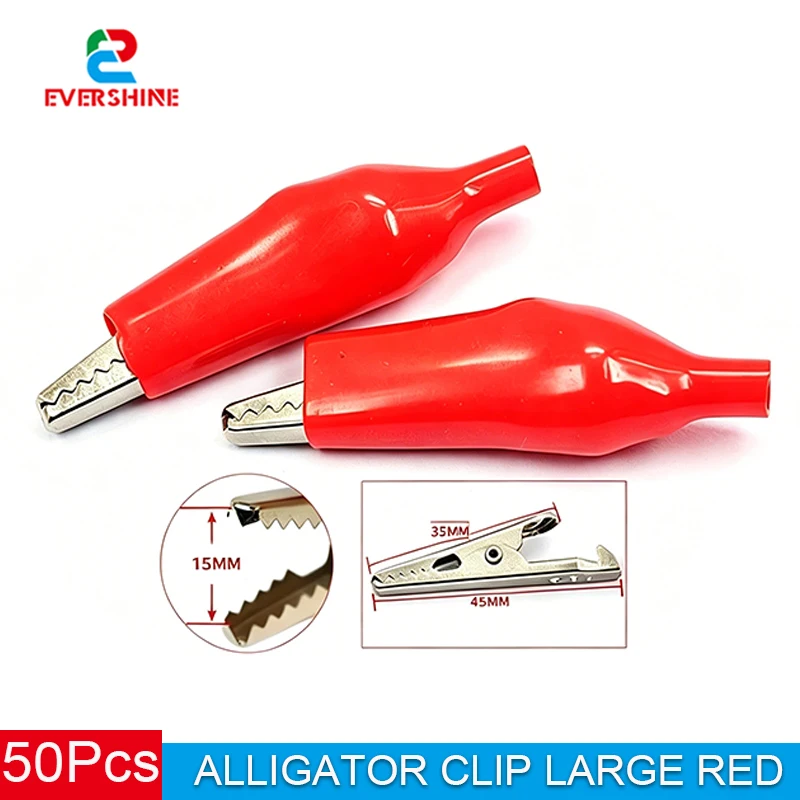 50PCS Large Red Nickel Plated Iron Alligator Test Clips Insulated Heavy Duty Circuit Test Crocodile Clamp Bulk Pack