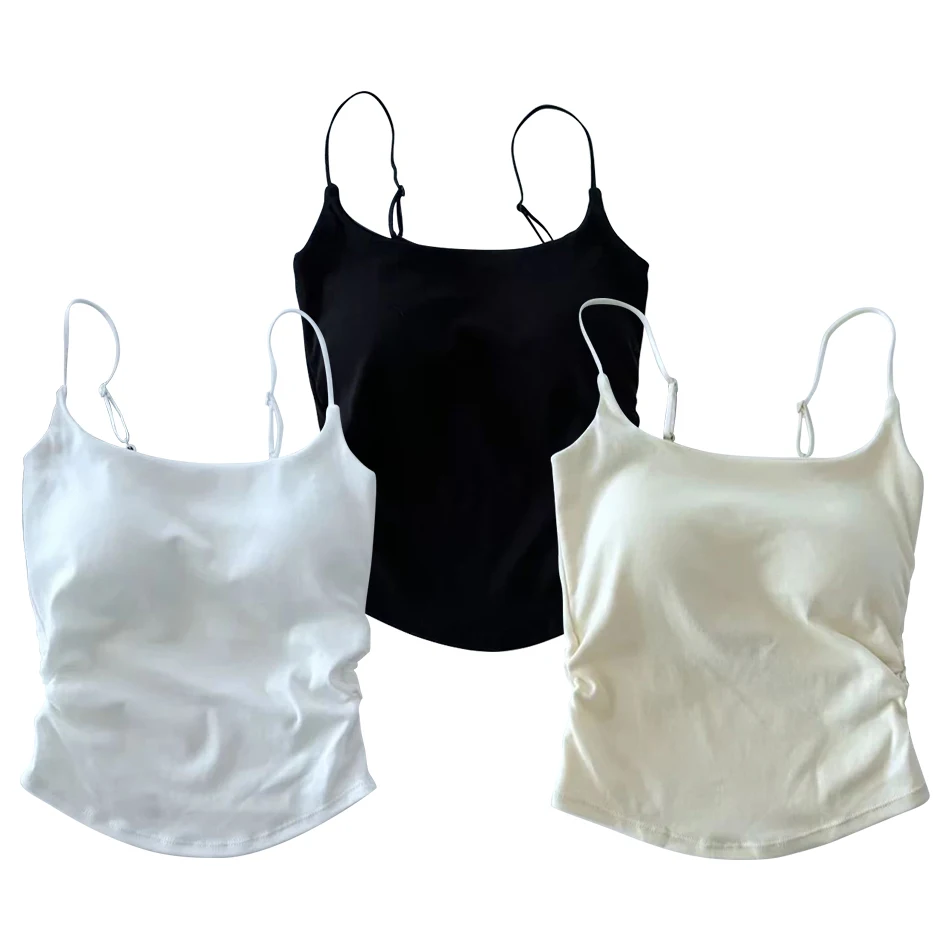 Elegant and Stylish Girls Strap Vest with Chest Cushion Summer casual Versatile Solid Color Underwears Girls Camisoles