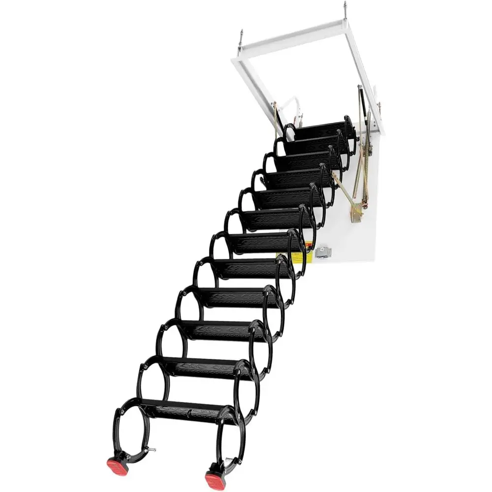 

Прочная 12-ступенчатая выдвижная чердачная лестница, высотой 11,48 футов, с нескользящими ступенями, поручнями и набором инструментов для дома или гаража