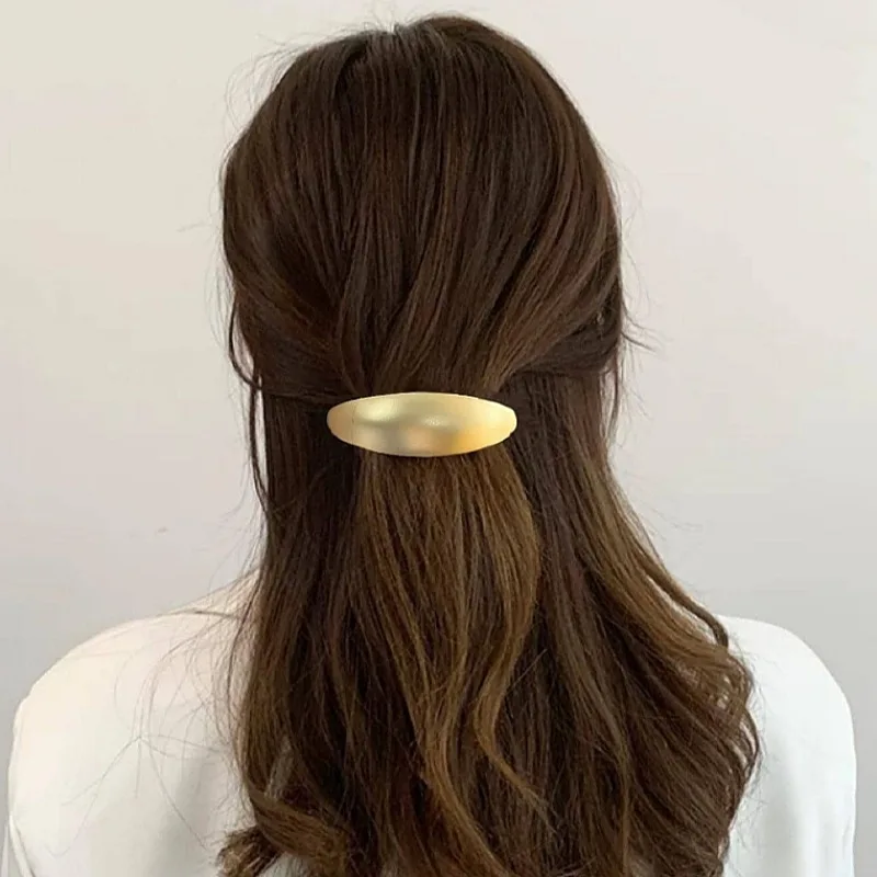 Korean Style Elegant Aolly Ellipse Geometric Spring Hair Clips Simple Fashion Metal Clip Jewelry Women for Autumn and Winter