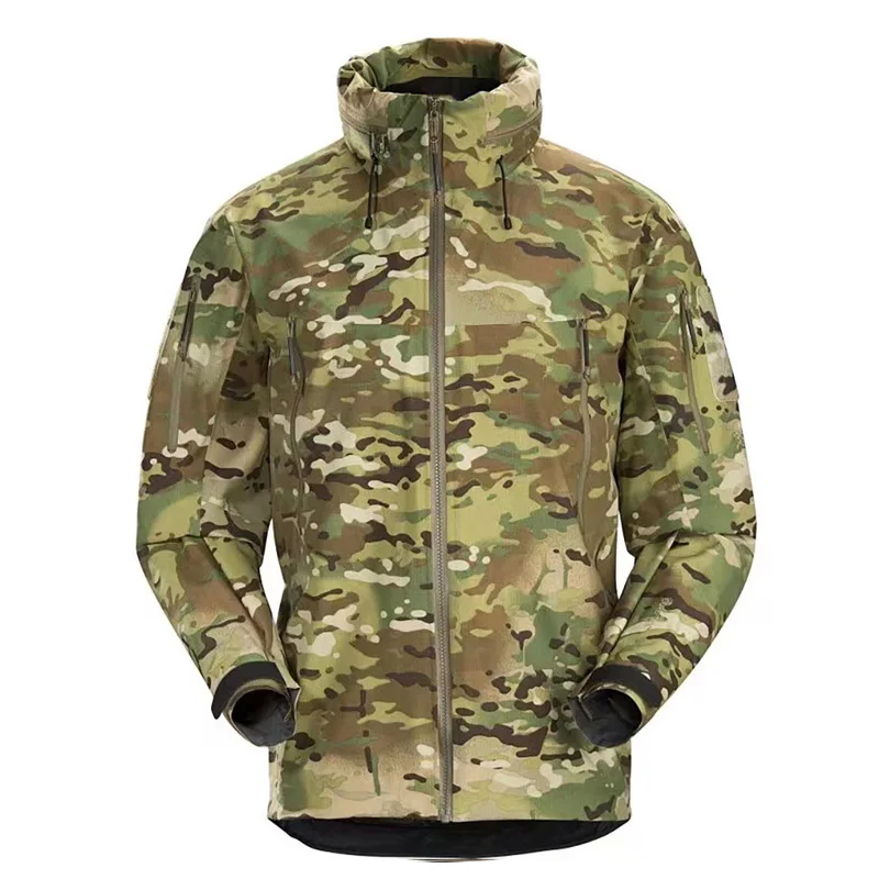 Waterproof Hardshell Tactical Jacket Outdoor Spring Autumn Thin Windproof Hooded Coat Men Outdoor Climbing Hiking Hunt Clothing