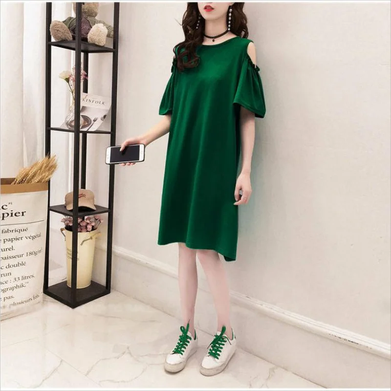 Women Patchwork Sexy Off Shoulder T Shirt Beach Midi Dress Summer Trendy Short Sleeve Chic Simple Party Dresses