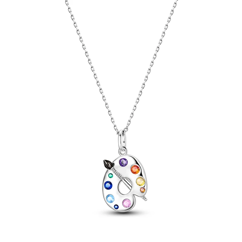 Original 925 Silver Pendant Necklace Paint Plate Heart-Shaped Infinity Charms O-Shaped Chain For Women DIY Fine Jewelry Gift New