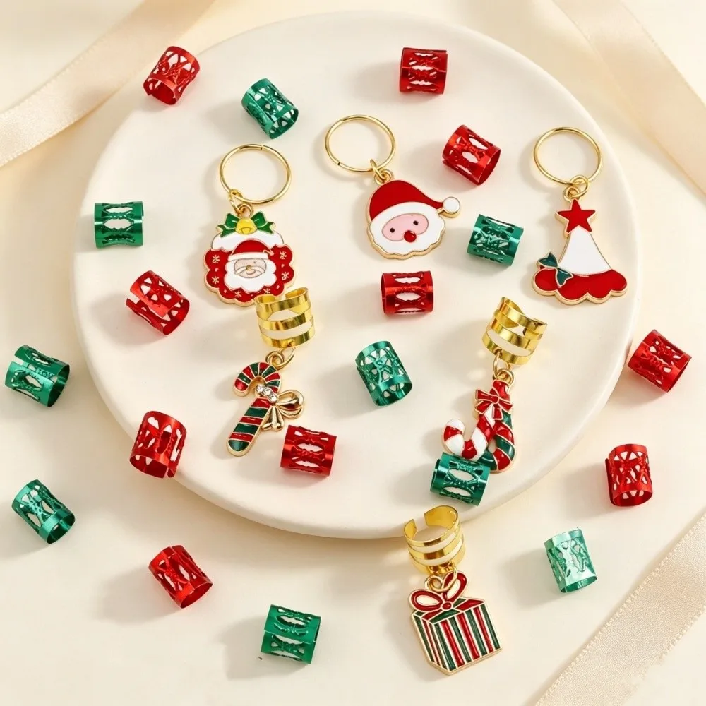 6/10/26/46pcs Metal Cuff Clips Party Mixed Hair Rings Set Hair Braiding Pumpkin Christmas Drip Oil Decorative Headwear Hip Hop