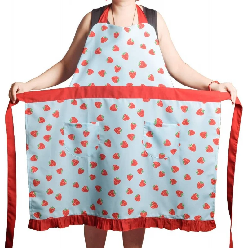 

Aprons for Women Girls Plus Size, Adjustable Kitchen Cooking Apron with 2 Pockets & Extra Long Ties, 34x36 inch (Red Strawberry)