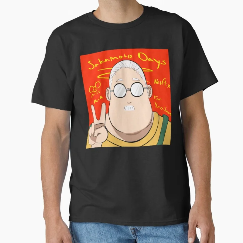 

80s Manga Sakamoto Days Peace Sign Pose Anime t shirt for men Large size Tops S-6XL 100% cotton mens Clothes