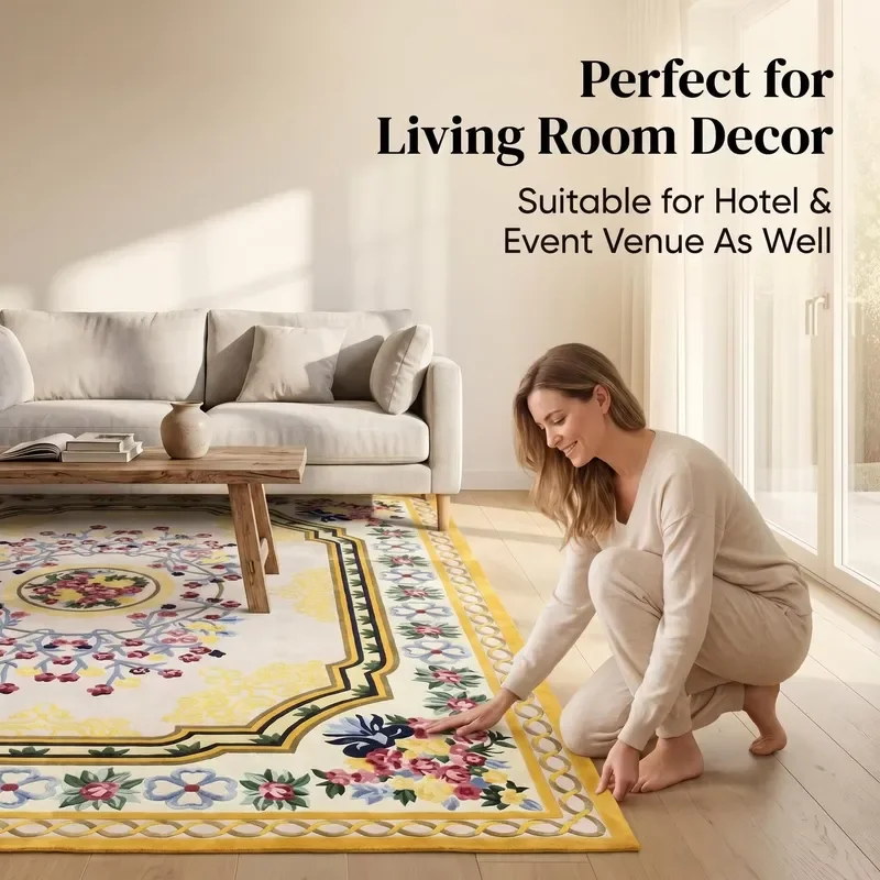 Luxurious Large Area European classical pattern large carpet retro living room bedroom high-end handmade wool carpet