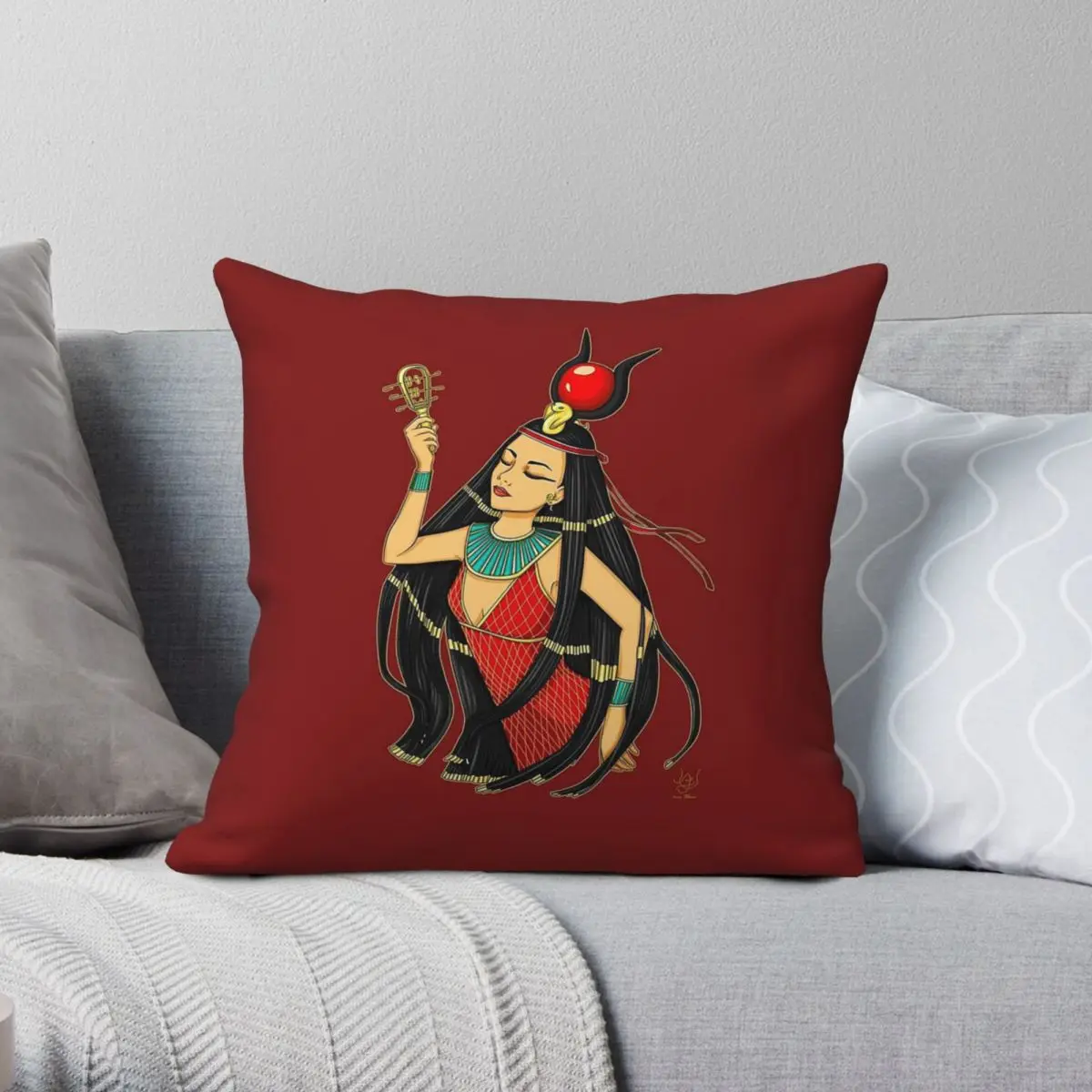 Hathor Egyptian Goddess Square Pillowcase Polyester Linen Velvet Printed Zip Decor Throw Pillow Case Home Cushion Case 45x45