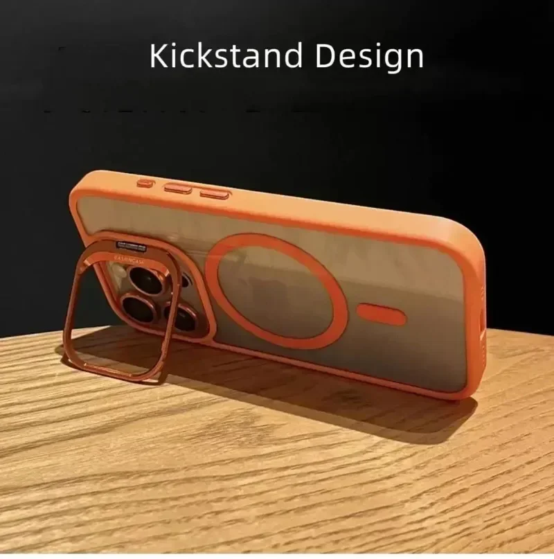 Magsafe Magnetische Lens Bescherm Stand Telefoon Case Voor Iphone 11 12 13 14 15 16 Pro Max Camera glas Transparante Metalen Ring Cover