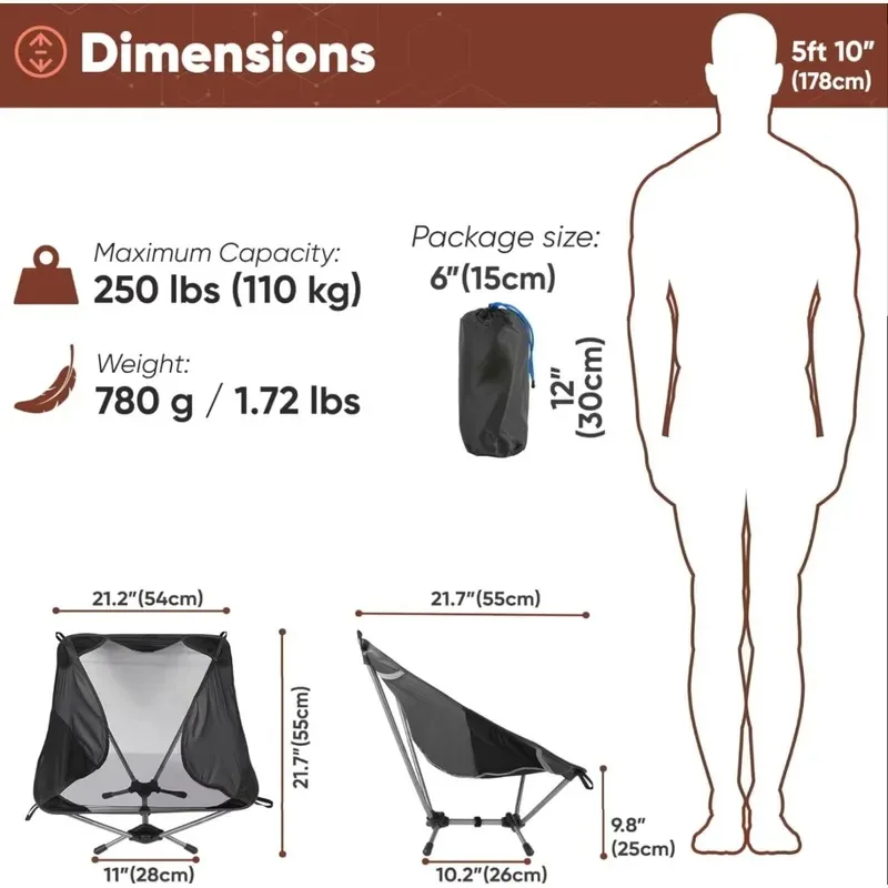 Ultralight Outdoor Camping Chair 780g Lightweight Aluminum Alloy Beach Chair Mesh Chair for Backpacking Hiking