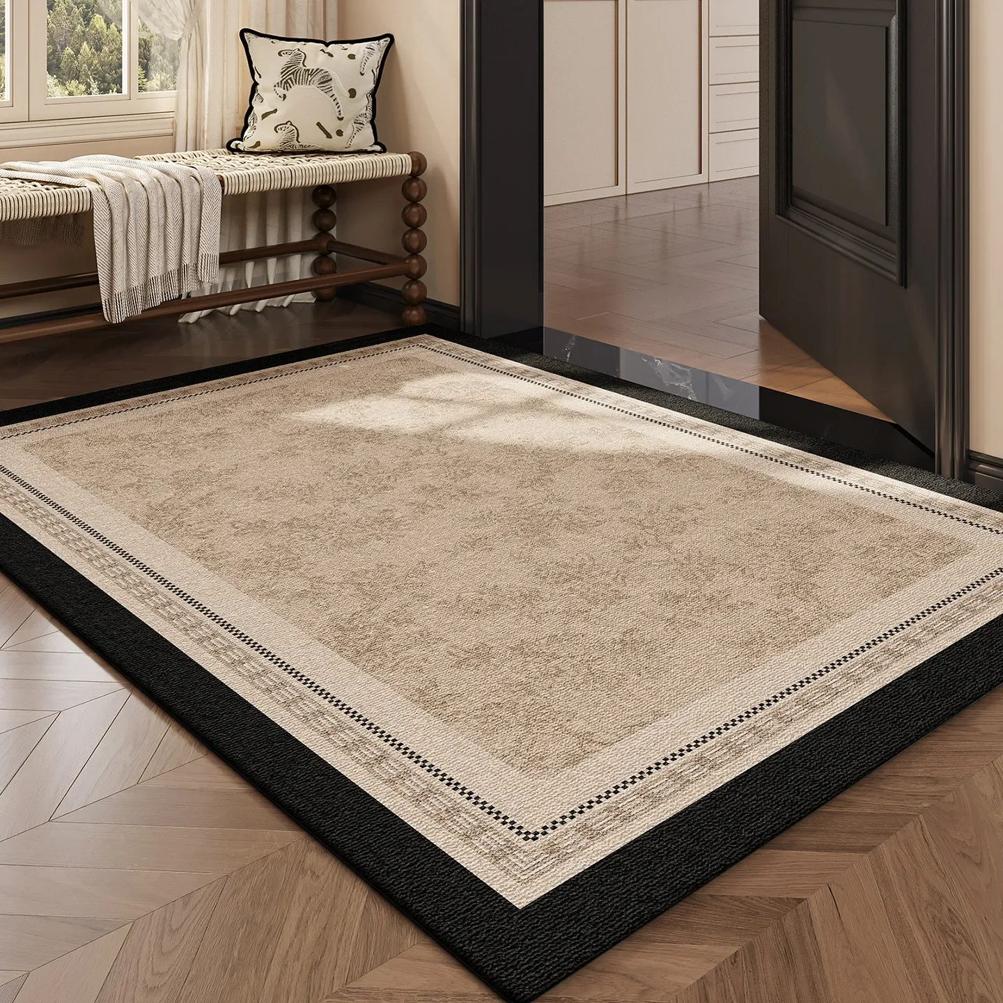 Vintage Style Non Washable Wipeable Circle Velvet Entrance Doormat Non Slip Floor Mat For Front Door Indoor Outdoor