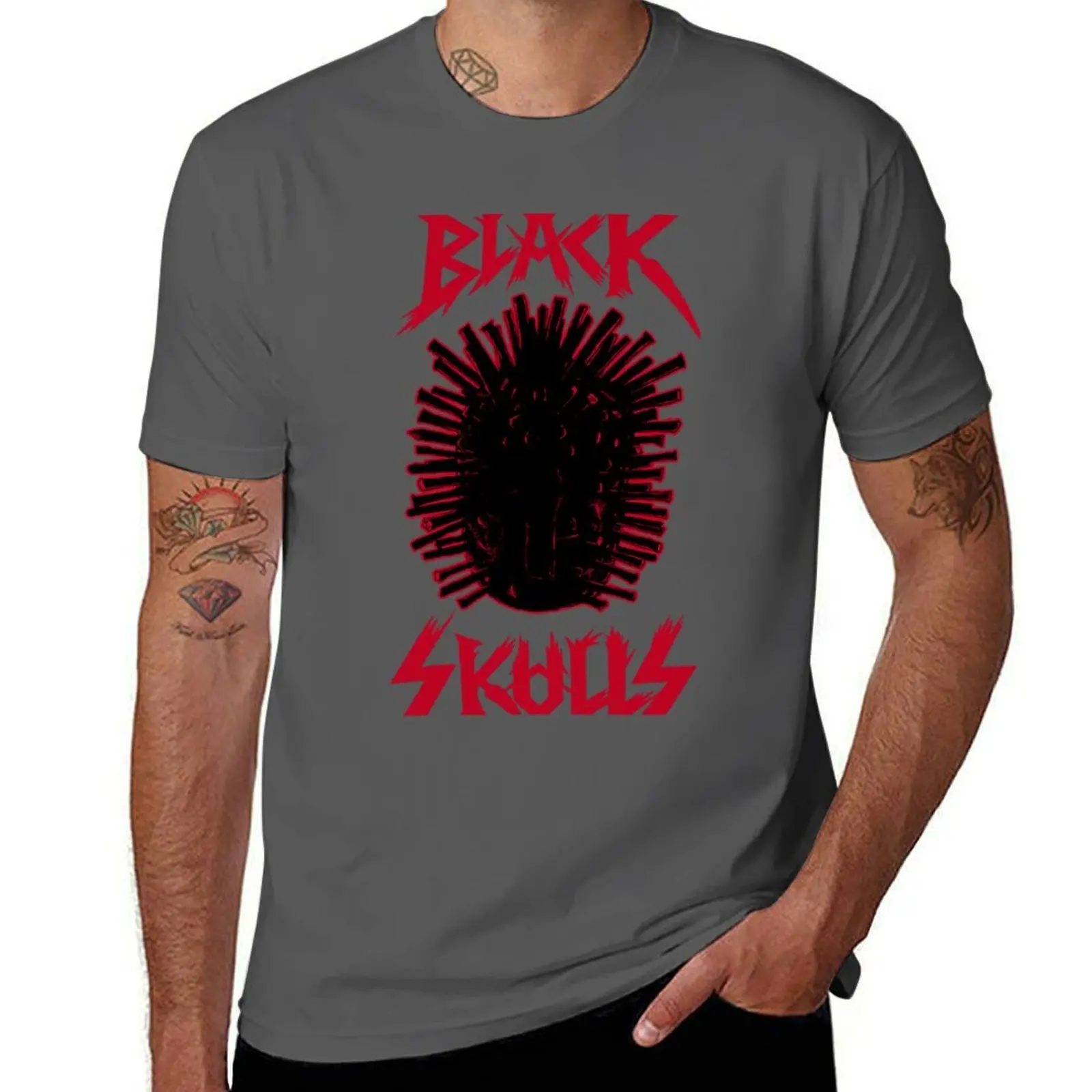 

Black Skulls - Nail head Biker - Mandy- Design for black or dark clothing T-Shirt Trendy Pattern T-Shirt for Men