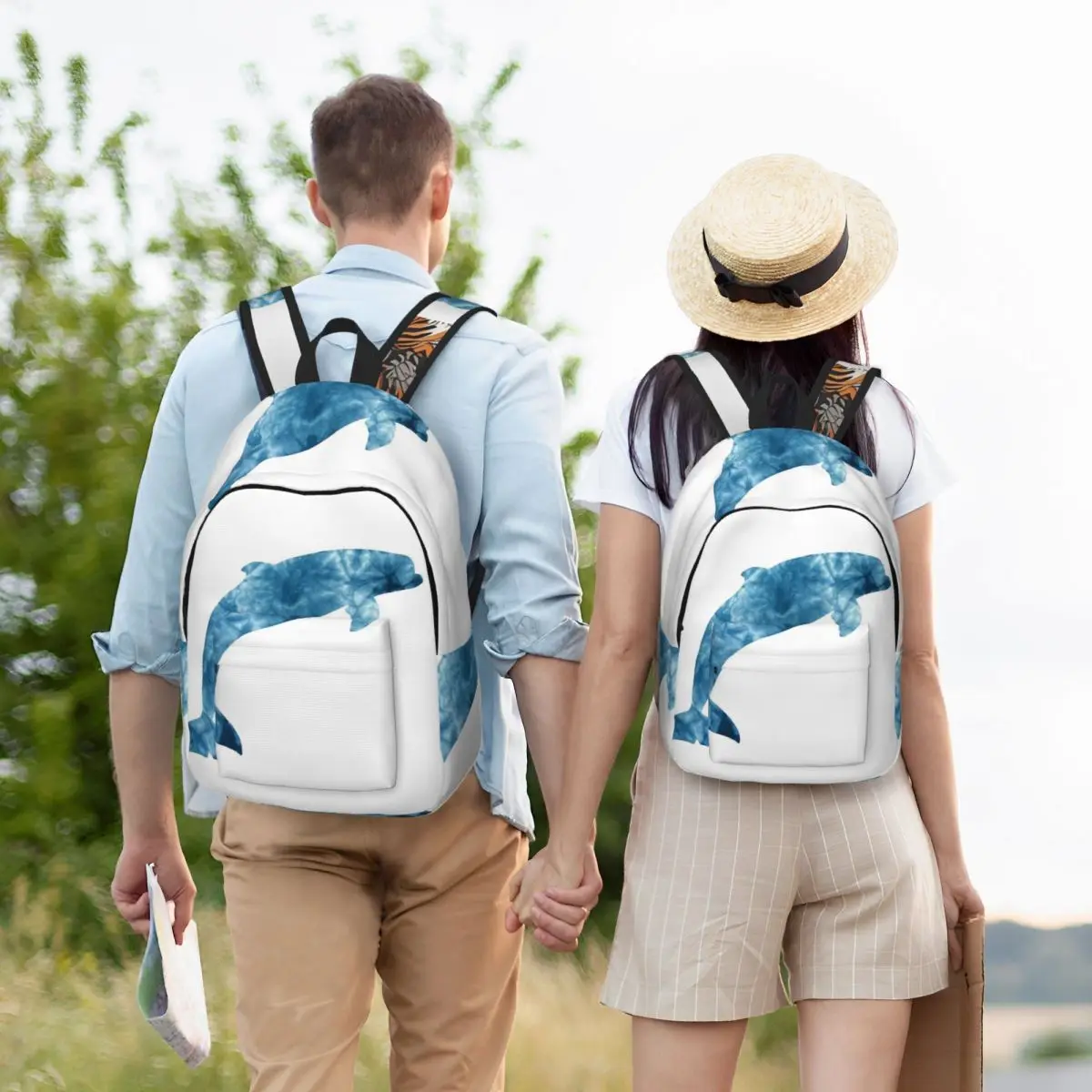 

Tie Dye Dolphin Ocean Blue White Waves Backpack Student Boy Girl BookBag Children School Bag Laptop Shoulder Bags for Men Women
