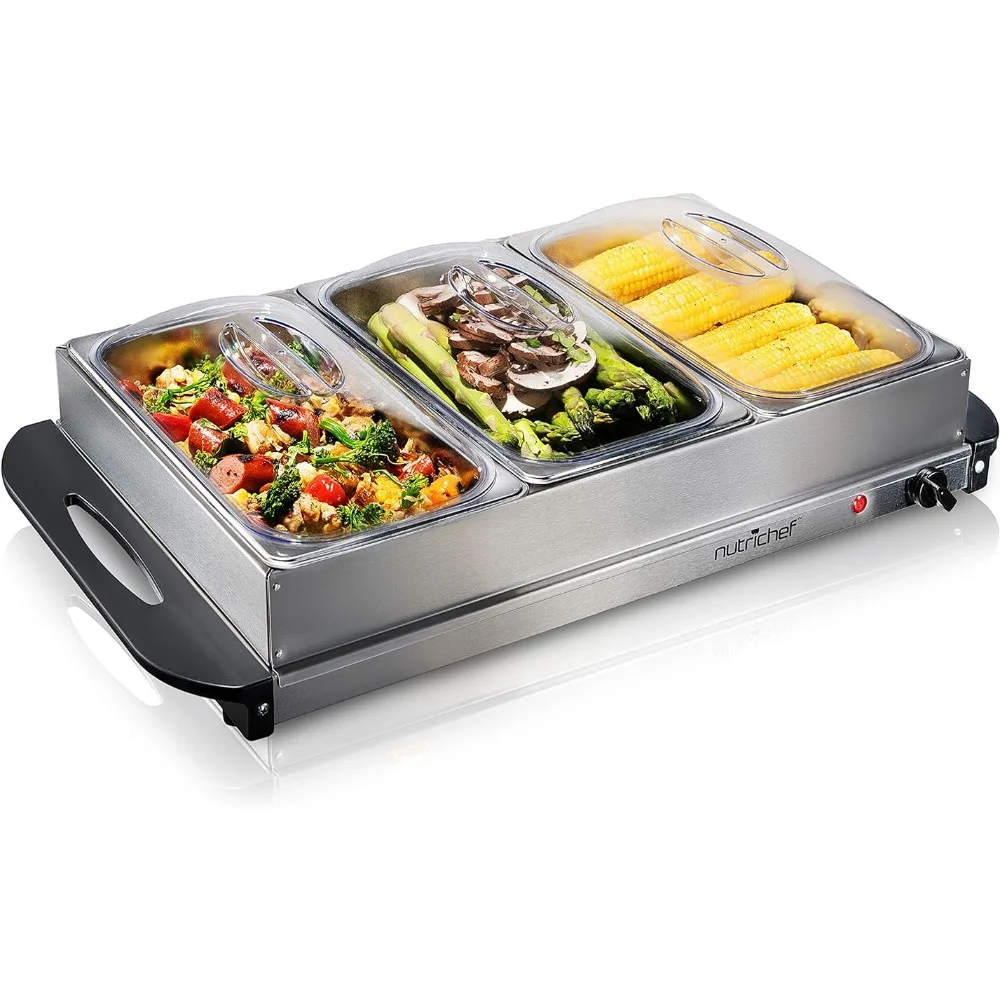 

Portable Hot Plate Food Warmer Station for Parties & Events Easy to Clean 3 See-through lids Max Temperature 175F