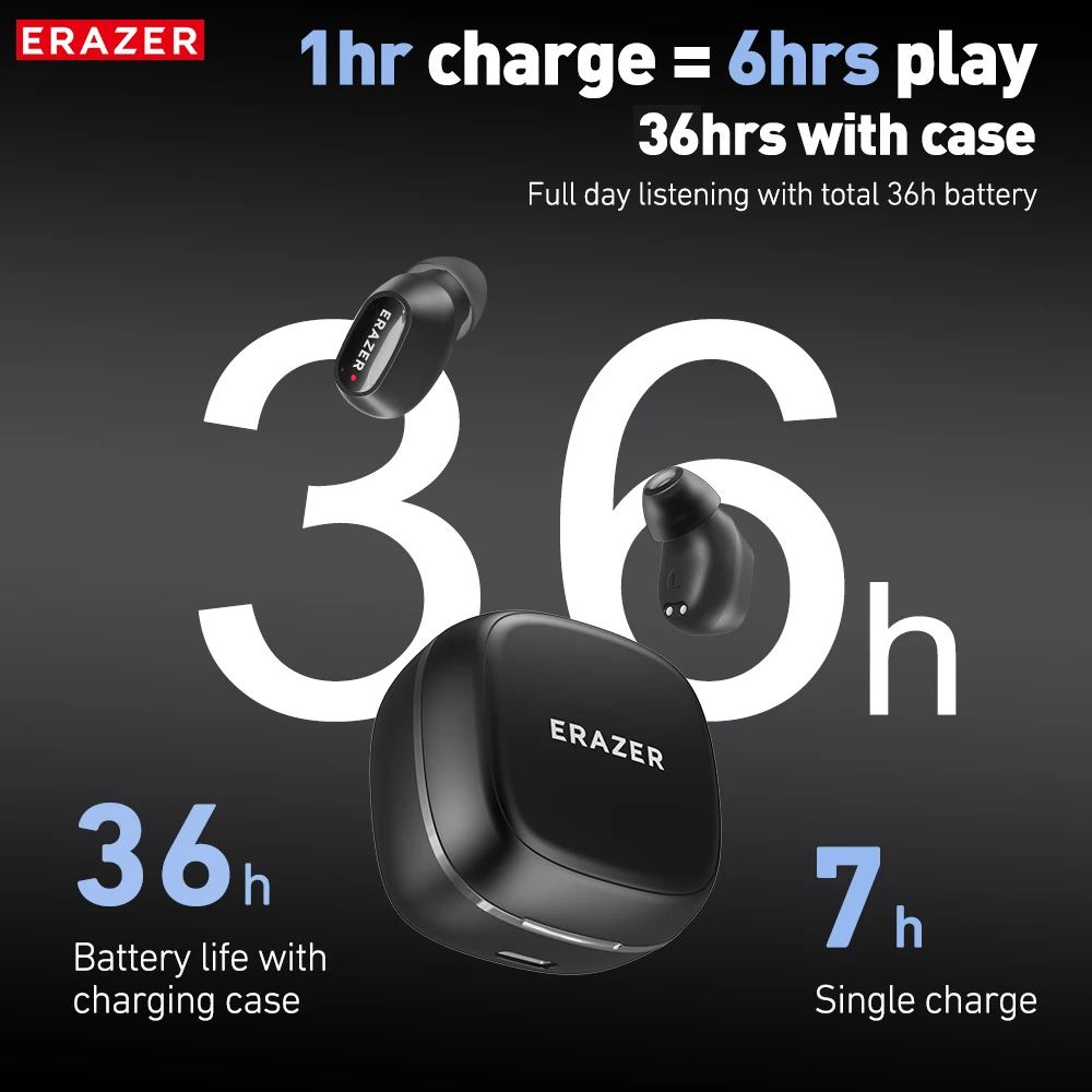 Erazer XF65 Wireless Headphones 135 Language AI Translator Earbuds Soft Long Battery Low Latency Type-C Bluetooth Earphones