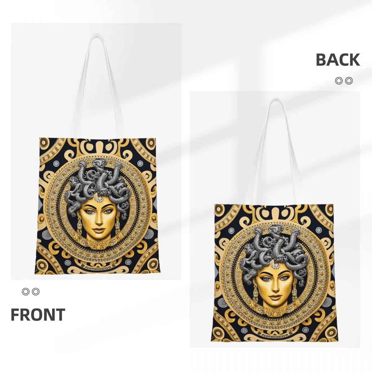 Ancient Greece Medusa Gorgon Vintage Style Shopping Bags Folding Canvas The Tote Bag Girls Shoulder Tote Travel Handbag