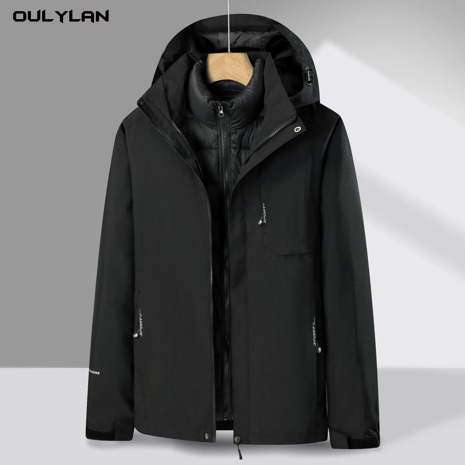 New Winter Windbreaker Outdoor Warm Camping Jacket Windproof Coat Men's 3 In 1 Thick Hiking Jacket Down Cotton Waterproof