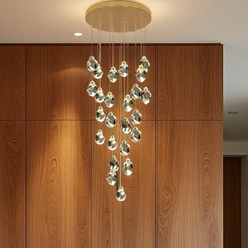 

2025 Modern Crystal LED Multi Head Staircase Chandelier Villa Living Room Lighting Decoration Lustre Chandelier Free of Shipping