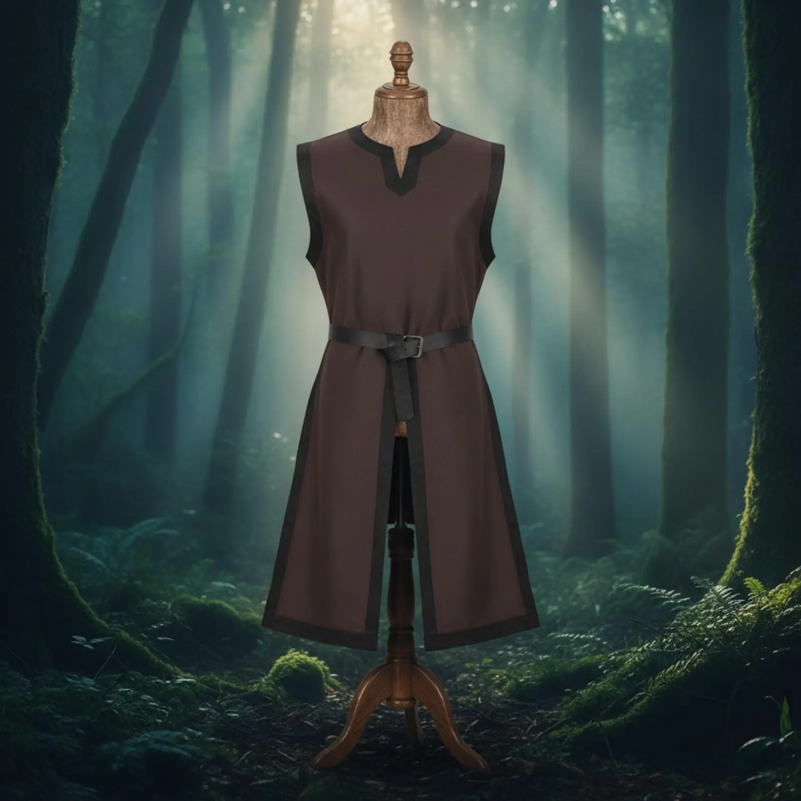 medieval-viking-knight-cape-sleeveless-plain-cloth-robe-with-front-opening-belt-for-renaissance-festival-cosplay