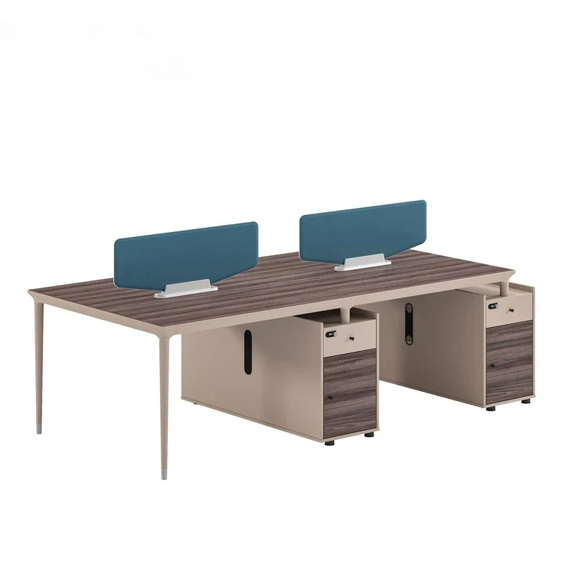Modern Office Furniture Compact 1.4m 2 Seater Wooden Top Staff Workstation Desk with Cabinet for Office School or Hospital