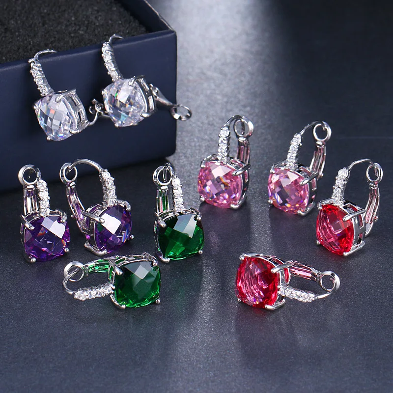 

Square Natural Garnet Amethyst Peridot Topaz Sapphire Ruby Emerald 925 Silver Hoop Earring for Women Colorful Gemstone Jewelry