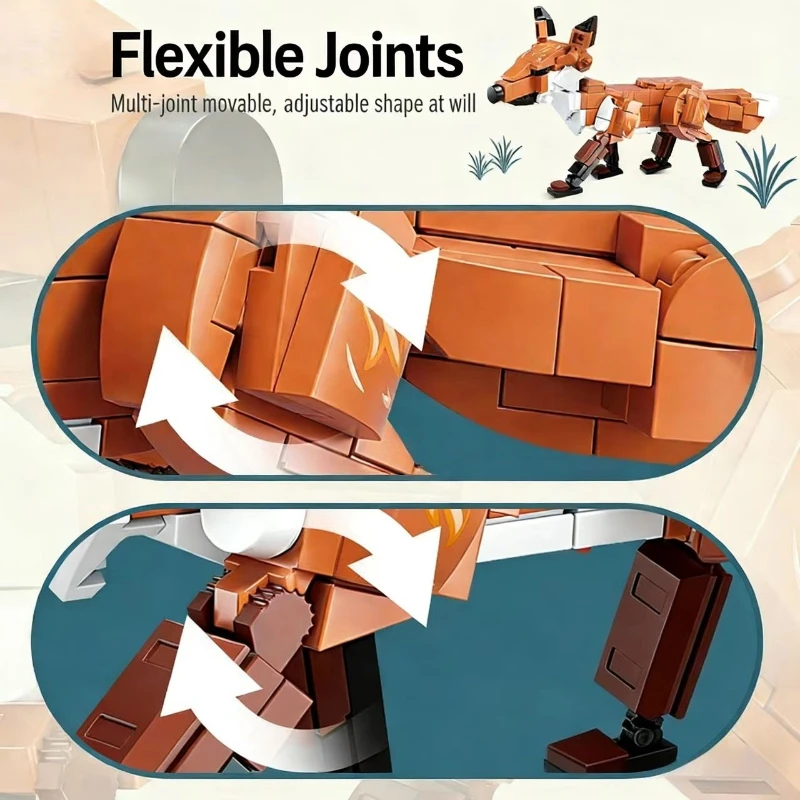 Bloques de Construcción para Niños - Serie Mundo Animal: Jirafa, Canguro, Zorro, Lobo, Rinoceronte, León, Modelo de Ensamblaje