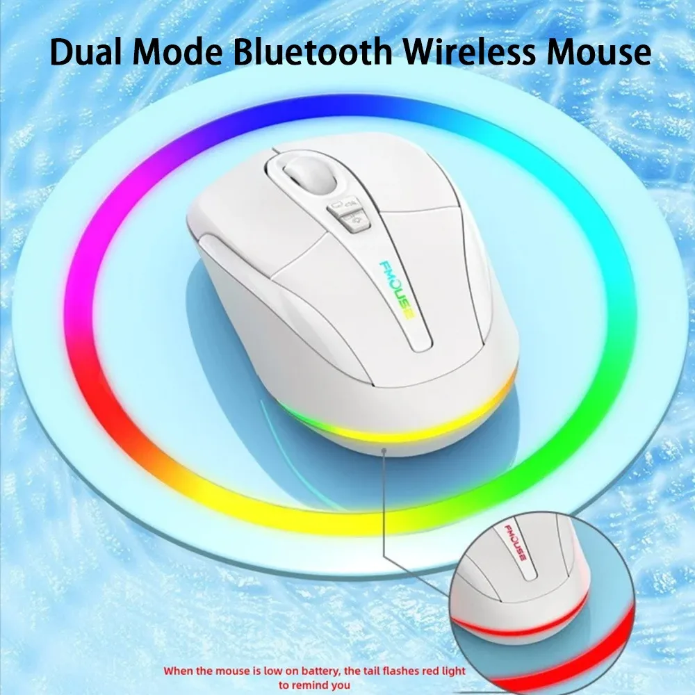 Dual Mode Bluetooth 2.4G Wireless Mouse RGB Backlit Rechargeable Silent Mute 5 Button Gaming Mouse Type-C Charging For Laptop PC
