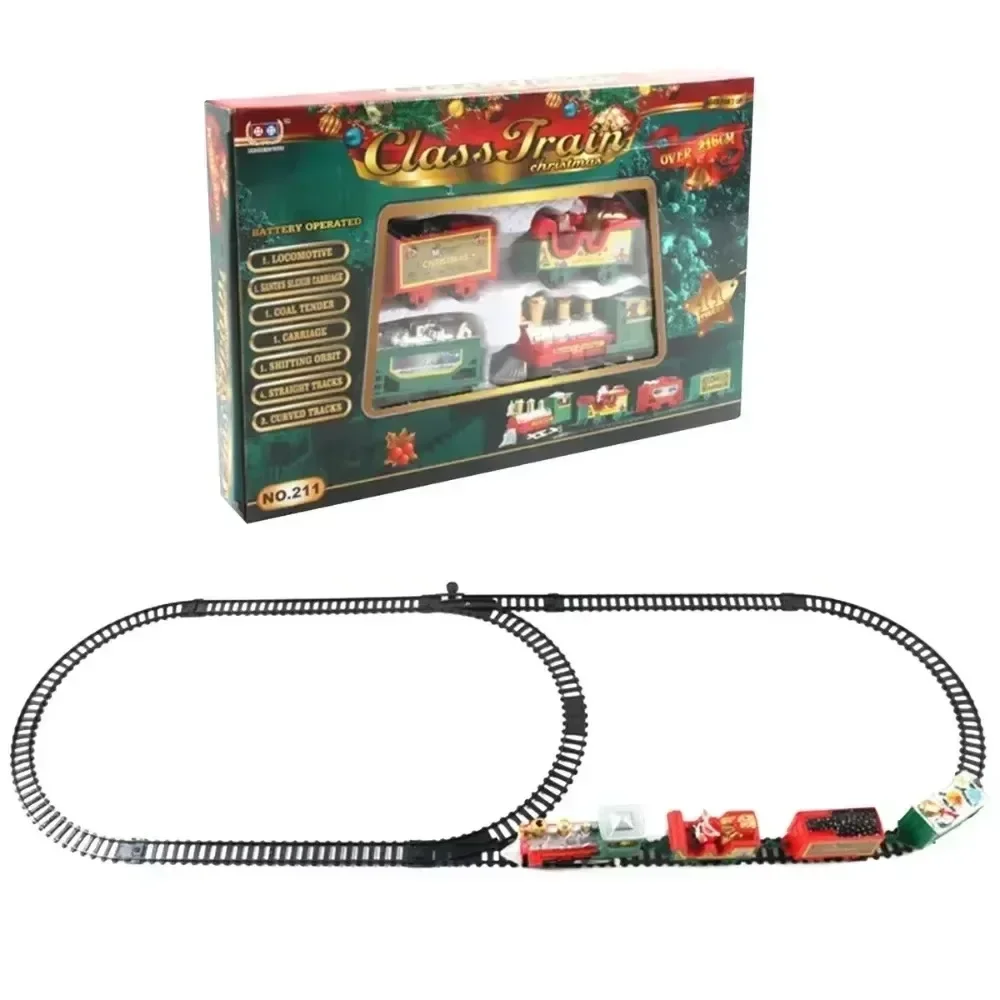 Christmas Train Electric Toys Christmas Tree Decoration, Realistic Electric Train Track Frame Railway Car Set for Christmas Gift