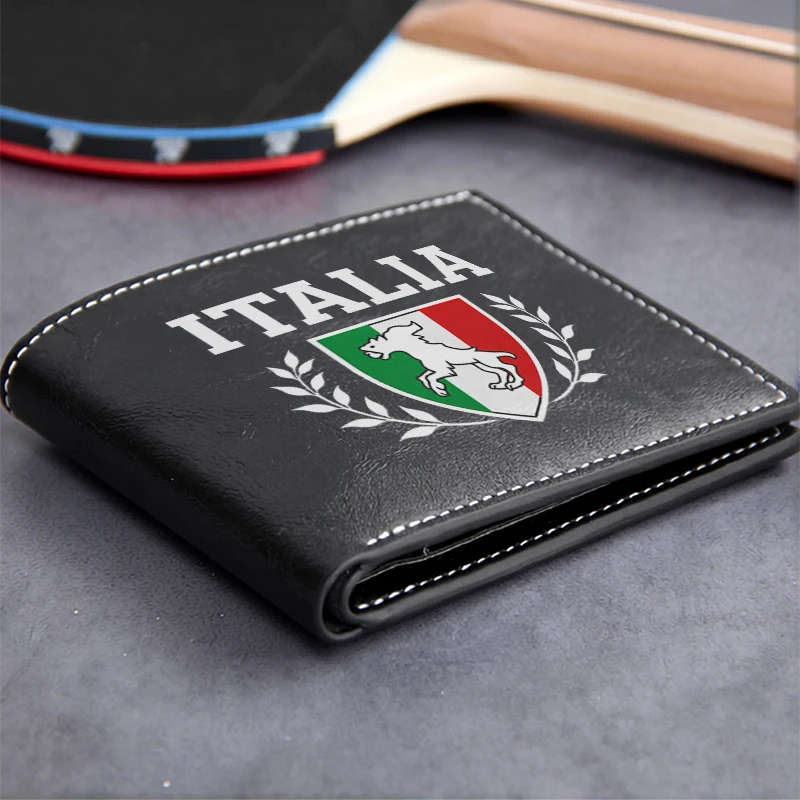 ITALIA EMBLEM PU LEATHER BUSINESS WALLET MEN'S SLIM DURABLE LIGHTWEIGHT HIGH END DESIGN WITH NATIONAL SHIELD AND HORSE MOTIF