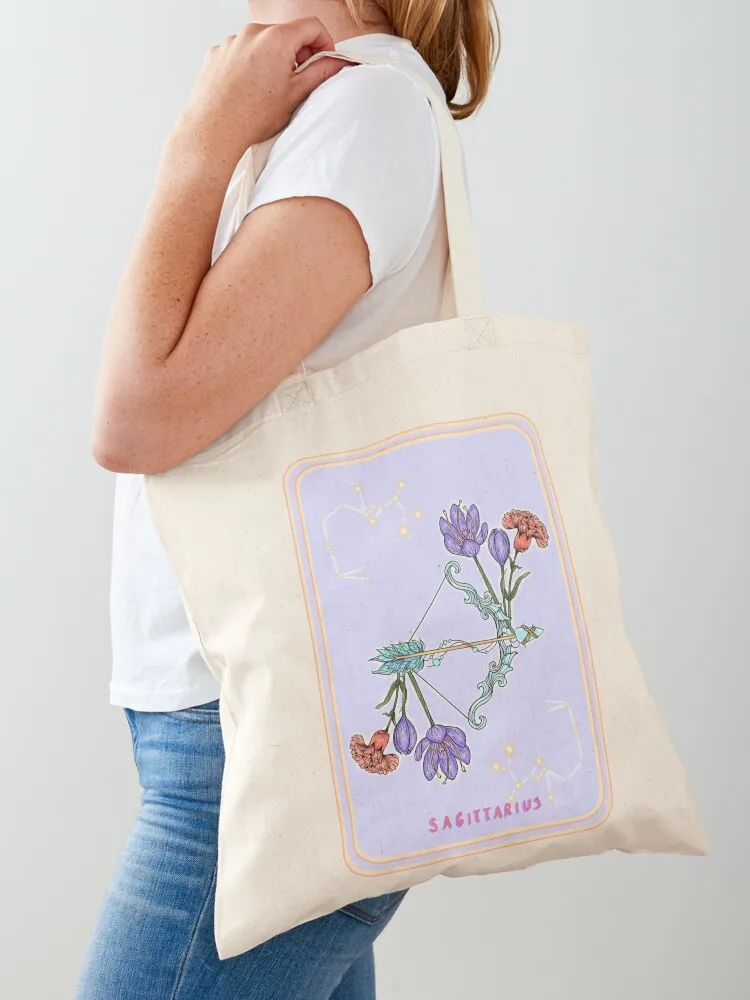 

Sagittarius Pastel Tarot Card With Constellation And Flower Tote Bag bags luxury women hand bag ladies canvas tote bags