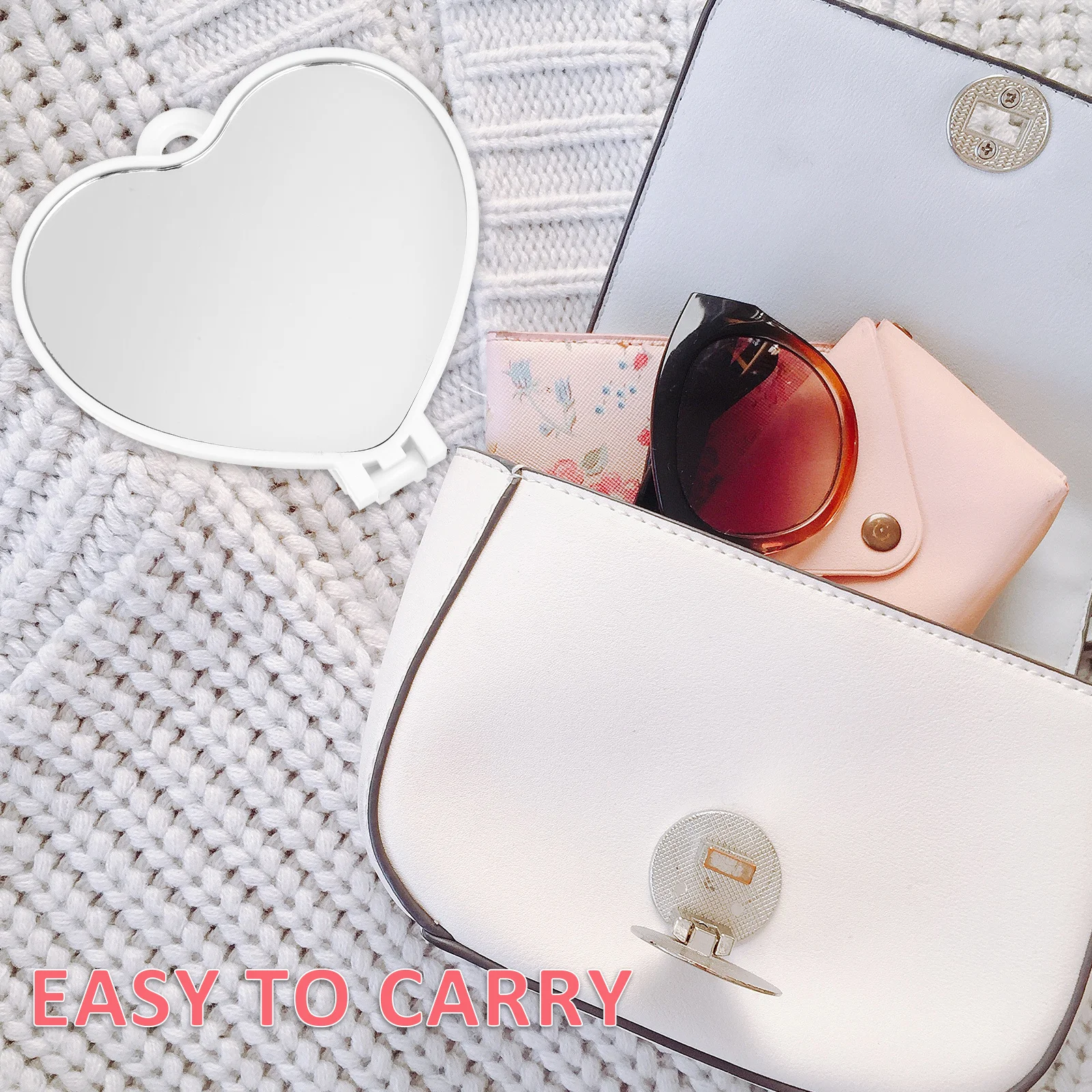 3 stuks hartvormige handspiegels roterende opvouwbare handgreep draagbare make-upspiegel reisaccessoires