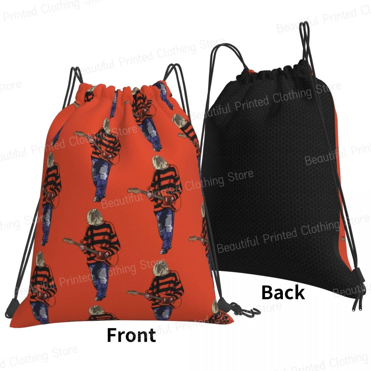 Kurt Cobain Guitar Stripey Kurt Drawstring Bags Large capacity polyester Backpack Yoga Backpacks