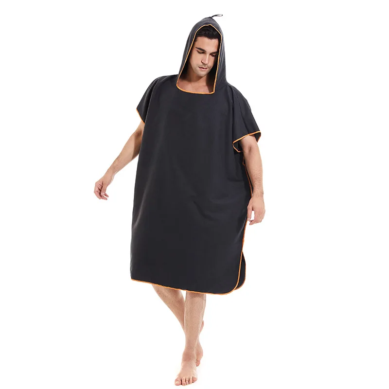 

Double faced Velvet Adult plain color quick drying Cloak Cape beach bathrobe portable water absorbing changing bathrobe Black