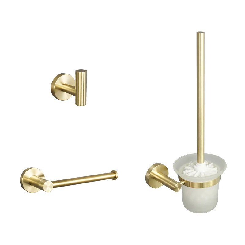 Bathroom Hardware Set Toilet Brush Holder Tissue Paper Holder Wall Mount Towel Robe Coat Hook Brushed Gold Bathroom Accessories