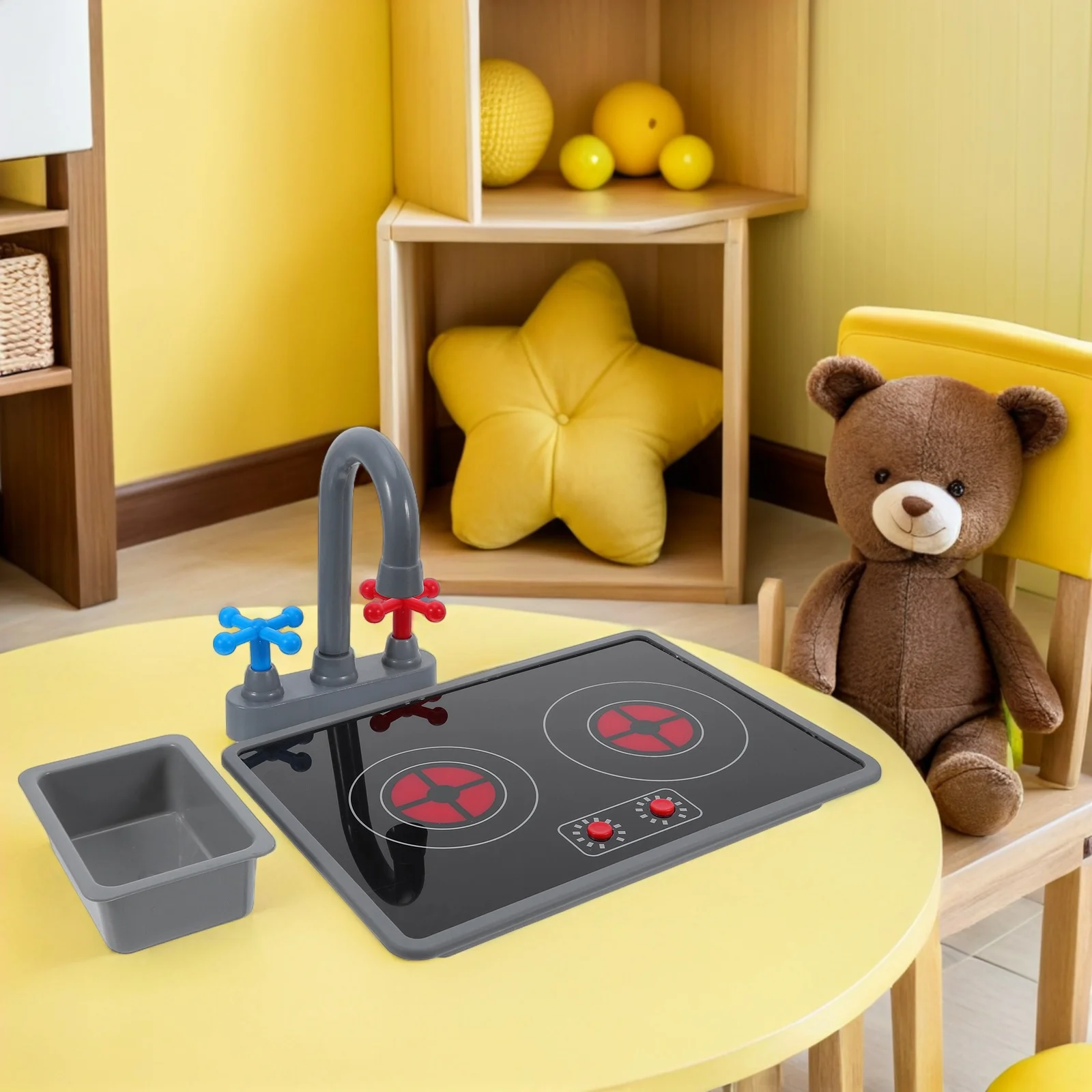 3Pcs Kids Pretend Kitchen Playset with Simulated Stove Lights and Sounds Realistic Cooking Experience Toddler Educational Role