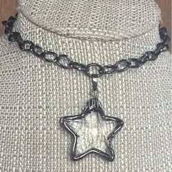 10pcs Gunmetal Crystal Girl Star Pendant Y2K Steel Choker Gothic Halloween Necklace Chunk Chain Bold Stunning Statement Jewelry