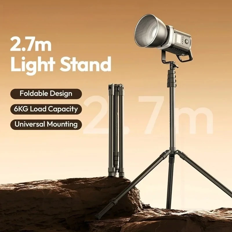 T270 2.7M Foldable Light Stand Tripod for Camera 40W Pro 120W 200W Cob Light LED Softbox with Universal Mount 6kg MaxLoad