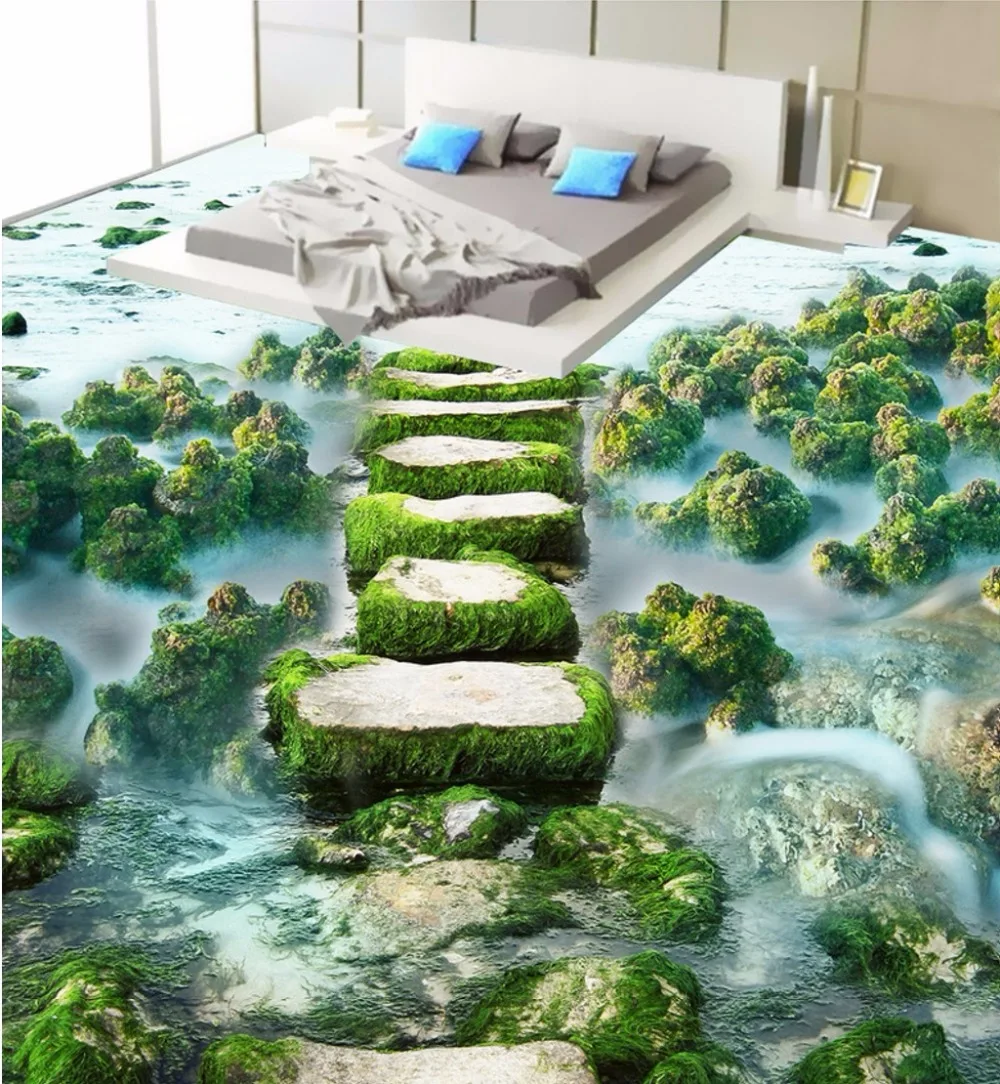 beibehang Custom Photo Floor 3D Wallpaper Modern Art river stones Bathroom Floor Mural-3d PVC Self-adhesive Floor Wallpaper-3d