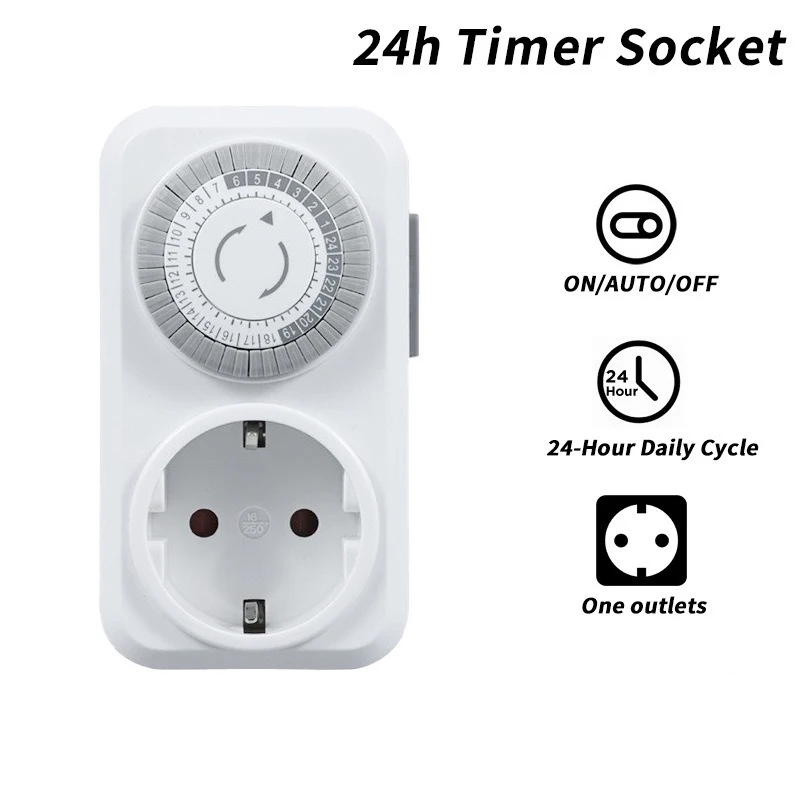 Germany US UK Plug Mechanical Timer Socket 24-Hour Cycle Automatic Switch Electrical Outlet Need Timed Lights, Fans, Fish Tanks