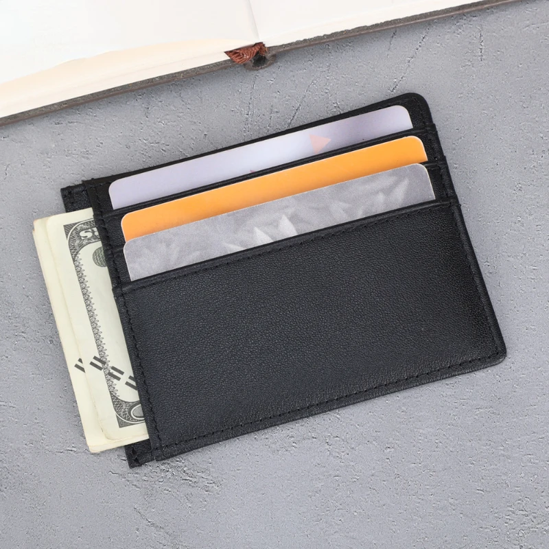 

New style stylish slim simple mini card holder unisex genuine leather card holder