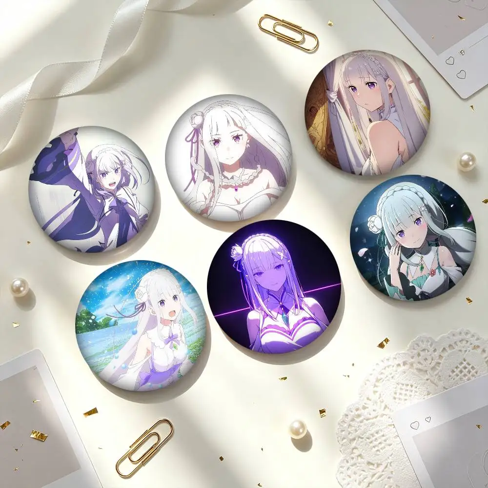 R-Re Zero Emilia Anime  25 32 44 58 75mm Badges Personalized Round Brooches Pins Accessory Gift