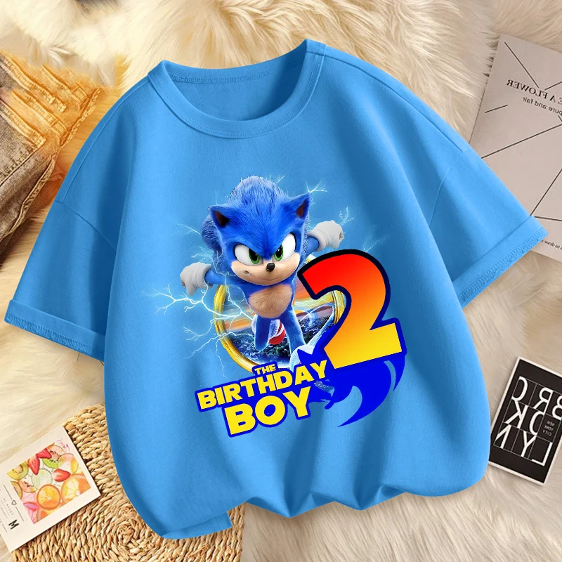 

Sonics Birthday T-shirt Boy Girl Cartoon Anime 1-9 Years Old Short Sleeved Child Party Clothes Tee Top Kid Leisure Home Clothing
